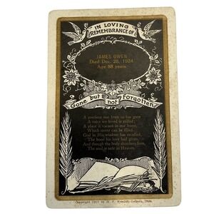 Vintage 1924 James Owen Memorial Card In Loving Remembrance Funeral Ephemera